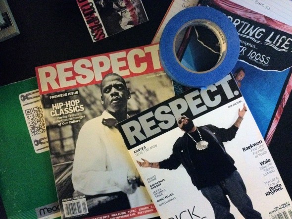 iPhone4s image of Todd Spoth's desktop featuring 2 issues of RESPECT magazine